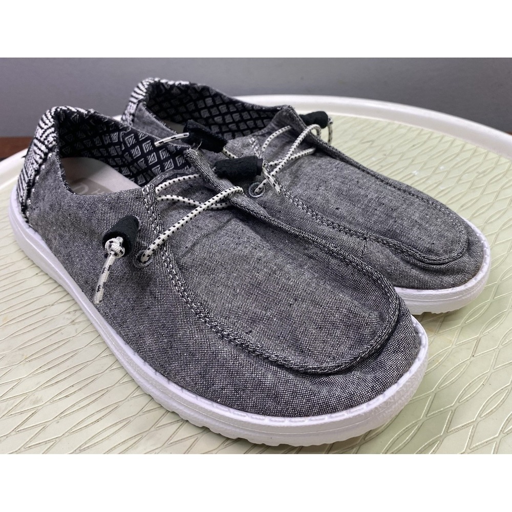 Hey Dude Wendy Funk Womens Casual Moccasin Shoes Slip-on Loafer Gray&Black 7